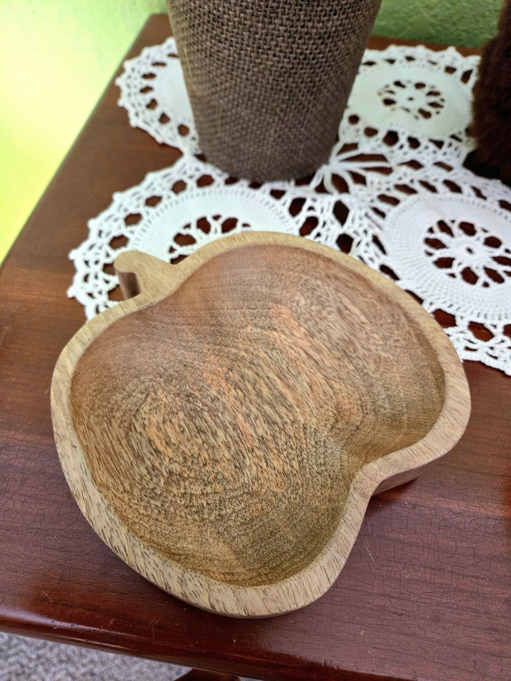 Wooden Apple-Shaped Serving Bowl - Natural Brown